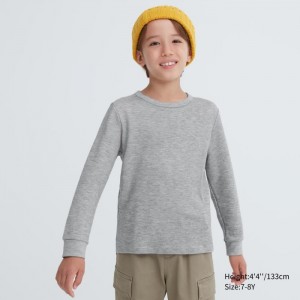 Uniqlo HEATTECH Baumwoll Waffle T-Shirt (Extra Warm) Undershirts Kinder Grau | BJFG-84057