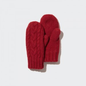 Uniqlo HEATTECH Cable Gestrickt Mittens Handschuhe Kinder Rot | MZLJ-48235