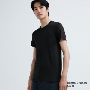 Uniqlo HEATTECH Crew Neck Kurzes-Sleeve (2022 Edition) T-Shirt Herren Schwarz | RQSW-62750