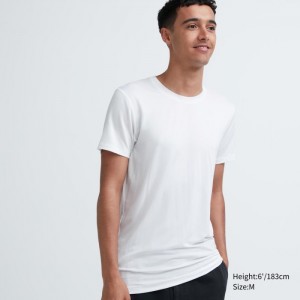 Uniqlo HEATTECH Crew Neck Kurzes-Sleeve T-Shirt Undershirts Herren Weiß | NVCM-23740