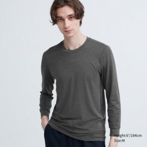 Uniqlo HEATTECH Crew Neck Long-Sleeve (2022 Edition) T-Shirt Herren Dunkelgrau | TUZC-40138