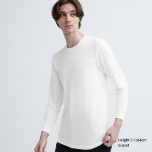 Uniqlo HEATTECH Crew Neck Long-Sleeve (2022 Edition) T-Shirt Herren Weiß | HCKV-37029