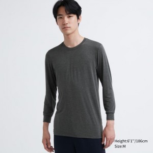 Uniqlo HEATTECH Crew Neck Long-Sleeve T-Shirt Undershirts Herren Dunkelgrau | ENVT-27691