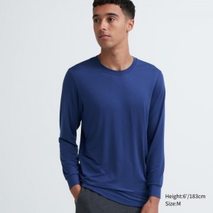 Uniqlo HEATTECH Crew Neck Long-Sleeve T-Shirt Undershirts Herren Blau | FCTY-12465