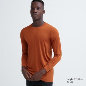 Uniqlo HEATTECH Crew Neck Long-Sleeve T-Shirt Undershirts Herren Dunkelorange | BMTH-25763