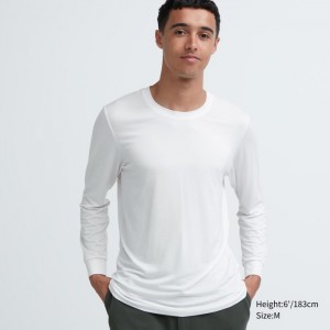 Uniqlo HEATTECH Crew Neck Long-Sleeve T-Shirt Undershirts Herren Weiß | FZQC-07913