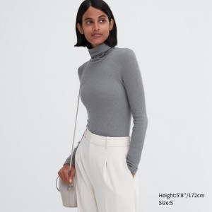 Uniqlo HEATTECH Extra Warm Seamless Gerippt Turtleneck Long-Sleeve T-Shirt Damen Grau | ZVGQ-42918