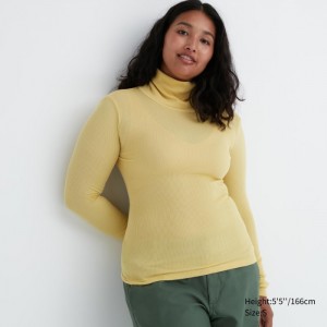 Uniqlo HEATTECH Extra Warm Seamless Gerippt Turtleneck Long-Sleeve T-Shirt Damen Gelb | WORY-83049