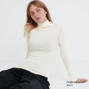 Uniqlo HEATTECH Extra Warm Seamless Gerippt Turtleneck Long-Sleeve T-Shirt Damen Weiß | IXNQ-27563