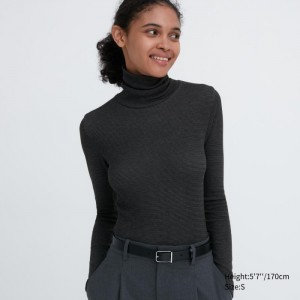 Uniqlo HEATTECH Extra Warm Seamless Turtleneck T-Shirt Damen Dunkelgrau | DAQF-47513