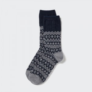 Uniqlo HEATTECH Fair Isle Socken Damen Navy | DTGQ-93157