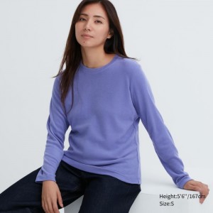 Uniqlo HEATTECH Fleece Crew Neck Long-Sleeve T-Shirt Damen Lila | SWBY-87405