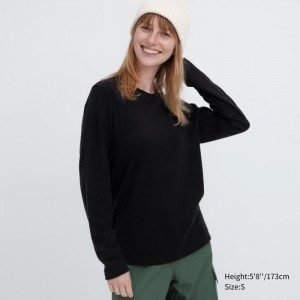 Uniqlo HEATTECH Fleece Crew Neck Long-Sleeve T-Shirt Damen Schwarz | BSXM-46719