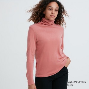 Uniqlo HEATTECH Fleece Turtleneck Long-Sleeve T-Shirt Damen Rosa | RFMO-64589