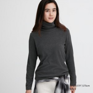 Uniqlo HEATTECH Fleece Turtleneck Long-Sleeve T-Shirt Damen Grau | SUPF-32574