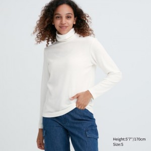 Uniqlo HEATTECH Fleece Turtleneck Long-Sleeve (2022 Edition) T-Shirt Damen Weiß | XFDR-53401