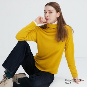 Uniqlo HEATTECH Fleece Turtleneck Long-Sleeve T-Shirt Damen Gelb | WKLR-90258