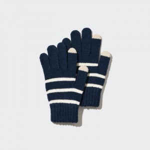 Uniqlo HEATTECH Gestreift Gestrickt Handschuhe Kinder Navy | LXUT-92837