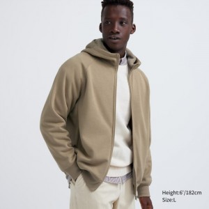 Uniqlo HEATTECH Pile-Gefütterte Sweat Full-Zip Hoodie Herren Khaki | QBDJ-57890