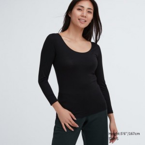 Uniqlo HEATTECH Scoop Neck Long-Sleeve T-Shirt Damen Schwarz | JMRF-57341