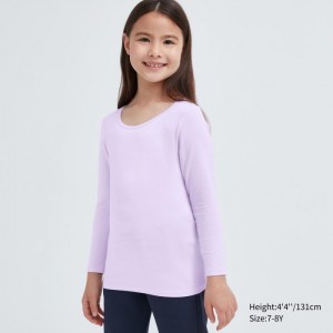 Uniqlo HEATTECH Scoop Neck Long-Sleeve T-Shirt Undershirts Kinder Helllila | ZWLX-56274