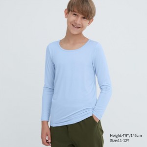 Uniqlo HEATTECH Scoop Neck Long-Sleeve T-Shirt Undershirts Kinder Hellblau | GCRF-37421