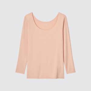 Uniqlo HEATTECH Scoop Neck Long-Sleeve T-Shirt (2022 Edition) Undershirts Damen Rosa | HPOT-49281