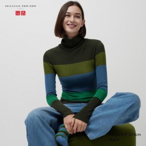 Uniqlo HEATTECH Seamless Gerippt Extra Warm T-Shirt Damen Dunkelgrün | XHGL-90485