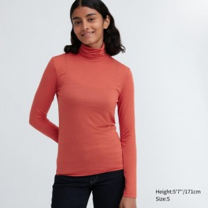 Uniqlo HEATTECH Ultra Light Turtleneck Long-Sleeve T-Shirt Undershirts Damen Orange | QMOA-16982