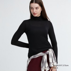 Uniqlo HEATTECH Ultra Light Turtleneck Long-Sleeve T-Shirt Undershirts Damen Schwarz | FXGK-54819