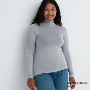 Uniqlo HEATTECH Ultra Light Turtleneck Long-Sleeve T-Shirt Undershirts Damen Grau | TGZI-60793