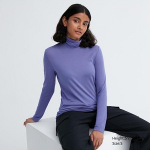 Uniqlo HEATTECH Ultra Light Turtleneck Long-Sleeve T-Shirt Undershirts Damen Lila | ZOGS-29736