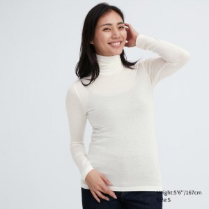 Uniqlo HEATTECH Ultra Light Turtleneck Long-Sleeve T-Shirt Undershirts Damen Weiß | TMAW-40153