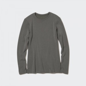 Uniqlo HEATTECH Ultra Warm Crew Neck Long-Sleeve (2022 Edition) T-Shirt Damen Grau | APOR-87905