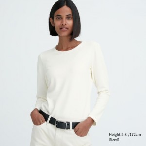 Uniqlo HEATTECH Ultra Warm Crew Neck Long-Sleeve T-Shirt Undershirts Damen Weiß | RLXH-31298