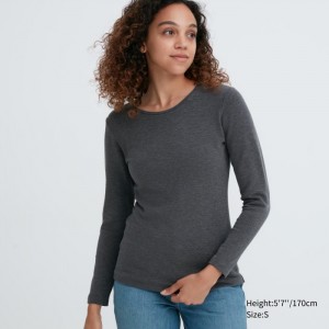 Uniqlo HEATTECH Ultra Warm Crew Neck Long-Sleeve T-Shirt Undershirts Damen Dunkelgrau | RWNV-90832