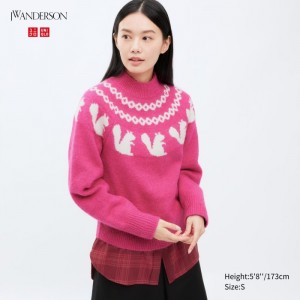 Uniqlo Jacquard Crew Neck Long-Sleeve Pullover Damen Rosa | KDSN-39015