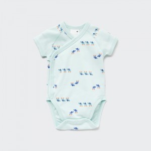 Uniqlo Joy of Print Kurzes-Sleeve (Dogs) (Open Front) Body Baby Hellgrün | KFJH-75029