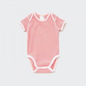 Uniqlo Kurzes-Sleeve (Gestreift) Body Baby Rot | PFMT-64732