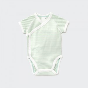 Uniqlo Kurzes-Sleeve (Gestreift) Body Baby Hellgrün | OTWM-78362