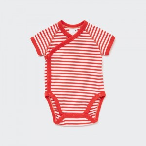 Uniqlo Kurzes-Sleeve (Open Front) Body Baby Rot | LQGW-34185