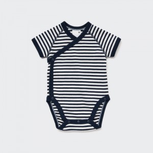 Uniqlo Kurzes-Sleeve (Open Front) Body Baby Navy | IKJP-60359