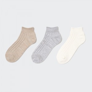 Uniqlo Kurzes 3 Pack (Mix Yarn Gerippt) Socken Damen Beige | ENSI-78649