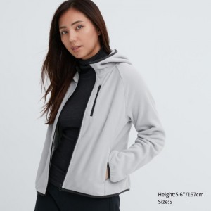 Uniqlo Light Fleece Full-Zip Hoodie Damen Hellgrau | IRBE-52379