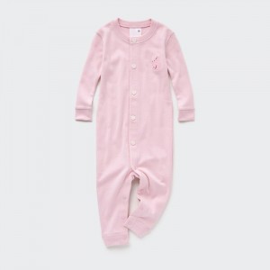 Uniqlo Long-Sleeve Outfit Einteiler Baby Rosa | QLHR-97352