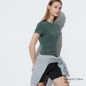 Uniqlo Mini Kurzes Sleeve T-Shirt Damen Dunkelgrün | NJBP-39576