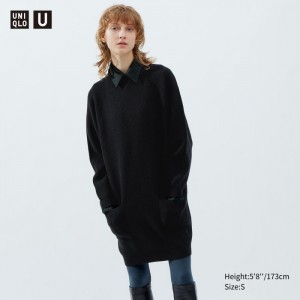 Uniqlo Mock Neck Long-Sleeve Kleid Damen Schwarz | MWHL-70591