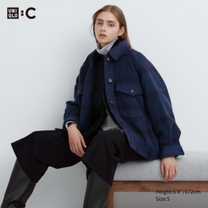 Uniqlo Oversized Checked Jacken Damen Blau | OPTJ-21087