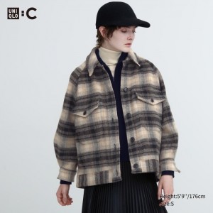 Uniqlo Oversized Checked Jacken Damen Grau | XZID-53269