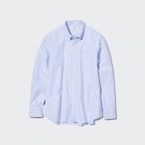 Uniqlo Oxford Gestreift Slim-Fit Long-Sleeve (2022 Edition) Casual Shirts Herren Blau | TAKP-28049